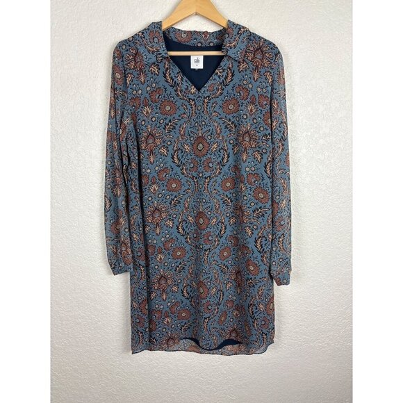 Cabi‎ Provincial Floral Paisley Tunic Dress Womens Medium Blue Brown Boho Fall - Picture 1 of 6